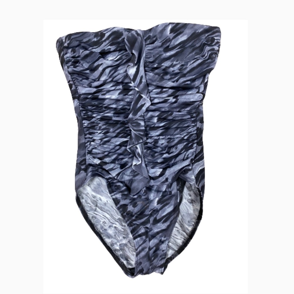 MIRACLESUIT BANDEAU UNDERWIRE SWIMSUIT 6 BLK/GRY